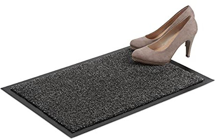 Relaxdays Schmutzfangmatte grau, Fußmatte Innen, Schmutzmatte groß, Fußabtreter dünn, Türmatte 40x60 cm, schwarz-grau