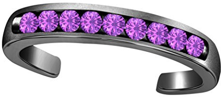RS JEWELS Zehenring mit 14 Karat schwarzem Rhodium über 925er Sterlingsilber, mit violettem Amethyst, Zirkonia, verstellbare Größe