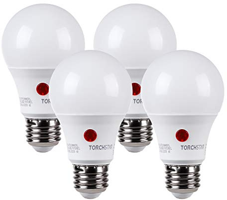 TORCHSTAR 4-Pack Dusk to Dawn LED Light Bulb Outdoor, A19, 5000K