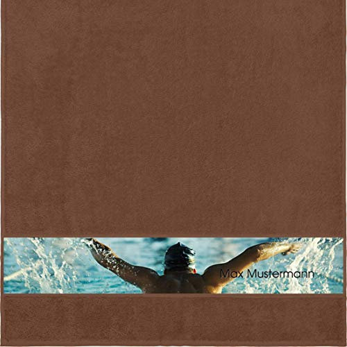 Manutextur Duschtuch mit Namen - personalisiert - Motiv Sport - Schwimmen - viele Farben & Motive - Dusch-Handtuch - braun - Größe 70x140 cm - persönliches Geschenk mit Wunsch-Motiv und Wunsch-Name
