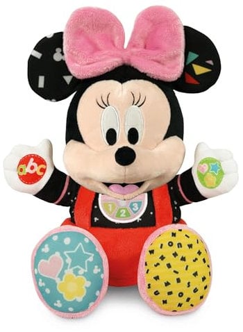 Clementoni Disney Baby Minnie Spielen und Lernen, Plüsch und interaktives Lernspiel für Kinder ab 6 Monaten, singt Kinderreime zum Unterrichten des Alphabets, Zahlen und Farben, italienische Sprache,