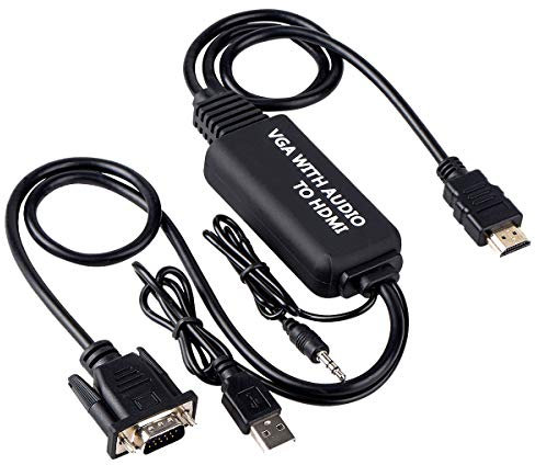 VGA to HDMI Cable Adapter With Audio for Connecting Old PC, Laptop to New Monitor, Display, HDTV (Male to Male)