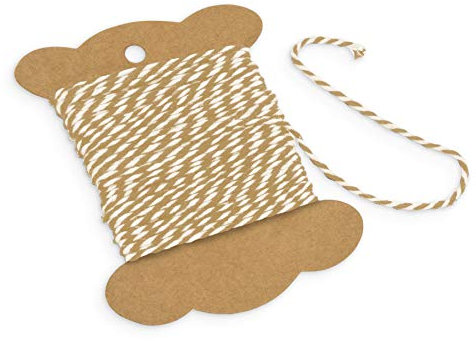itenga Dekogarn Bastelschnur Kordel Bakers Twine Geschenkband Baumwollschnur Dekokordel für Gastgeschenke Adventskalender Geschenkverpackungen (10 m x 2 mm) (Beige/Weiß)