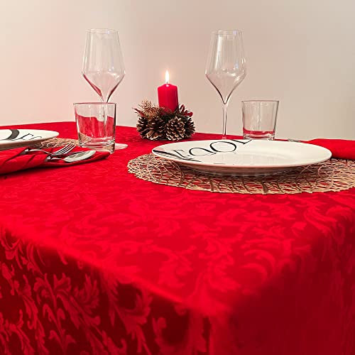 Giovanni Dolcinotti | Tovaglia Rettangolare Antimacchia Natalizia 140x280 cm Jacquard Damascata - 12 Posti - 100% Made in Italy - Decorazione Natale