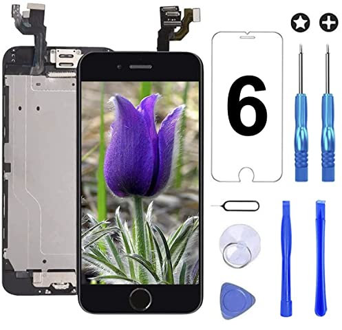 Brinonac Für iPhone 6 Display LCD Touchscreen Kompletter Ersatz Bildschirm Vorinstallierte Frontkamera Hörmuschel Lautsprecher Näherungssensor mit Werkzeug (Schwarz)