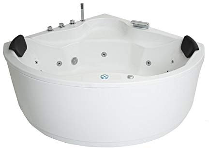 Whirlpool Badewanne Verona Basic MADE IN GERMANY 135 x 135 x 66,5 cm Ausführung rund mit 13 Massage Düsen + LED Beleuchtung Eckwanne rechts links Eckbadewanne günstig (Mit Messing Armaturen)
