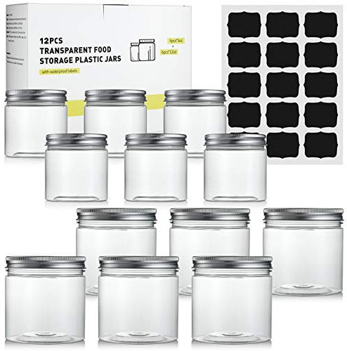 12 Stück Vorratsdosen Set, Vorratsgläser Einmachgläser Set mit Deckel, Luftdicht Behälter aus Kunststoff BPA Frei für Küche zu Hause Lebensmittel Spice Cosmetic Slime