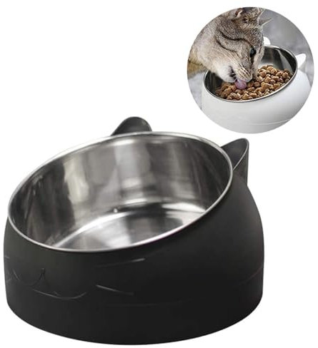 Gamelle Chat, Gamelle pour Chat Chien, Gamelle Chat Inclinée, Tapis Chat Gamelle, Bol Chat, Gamelle INOX Chien, Gamelle Chien Surelevee, pour Chats Chiens et Autres Animaux de Compagnie (Noir)