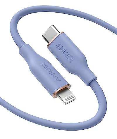 Anker PowerLine III Flow, USB-C auf Lightning Ladekabel PD, kompatibel mit iPhone 13/13 Pro Max/12/11 Pro/X/XS/XR/8 Plus, AirPods Pro, 180cm, MFi-zertifiziert, Silikagel (in Lavendel)