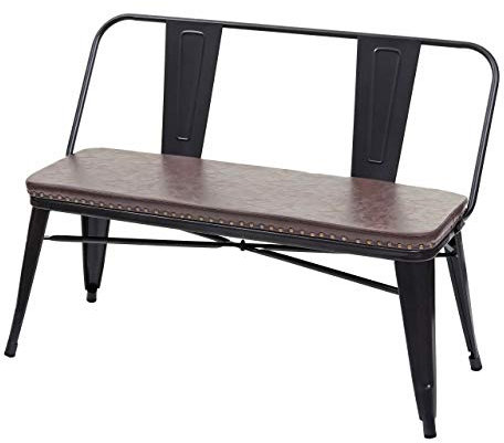 Mendler 2er Sitzbank HWC-H10, Zweisitzer Garderobenbank Esszimmerbank Industrie-Design Vintage Kunstleder - schwarz-braun