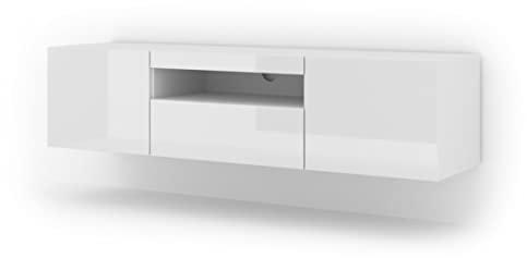 BIM Furniture Homlando Lowboard TV Schrank Aura 150 cm Hängend oder Stehen universal Unterschrank Fernsehschrank TV Board Sideboard HiFi-Tisch Hängender Schrank (Weißer Glanz ohne LED)