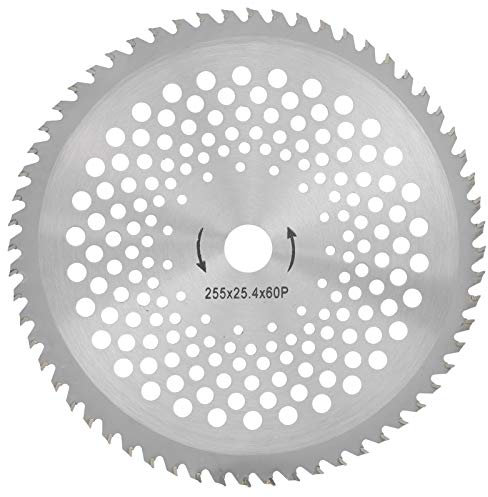 Kreissägeblatt für Rasentrimmer Motorsense mit 60 Zähnen, Radscheibe aus Hochgeschwindigkeitsstahl Freischneider Ersatzteile, Silber, 255 x 25,4 x 60 mm, 255 mm
