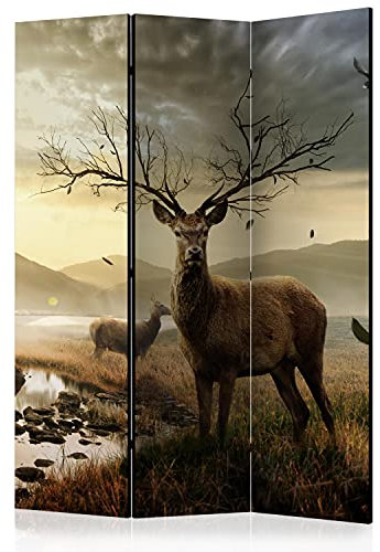 murando Raumteiler Foto Paravent Hirsch 135x172 cm beidseitig auf Vlies-Leinwand Bedruckt Trennwand Spanische Wand Sichtschutz Raumtrenner Design Abstrakt Tiere Wald Gebirge g-C-0176-z-b