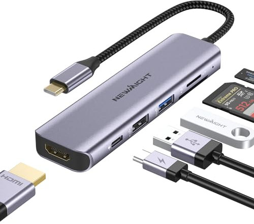 Hub USB C - Newmight 6 en 1 Adaptateur USB C avec HDMI 4K@30HZ, Port PD 100W, USB3.0 Transfert de données Rapide, Lecteur de Carte SD/TF, pour MacBook et Autres appareils de Type C