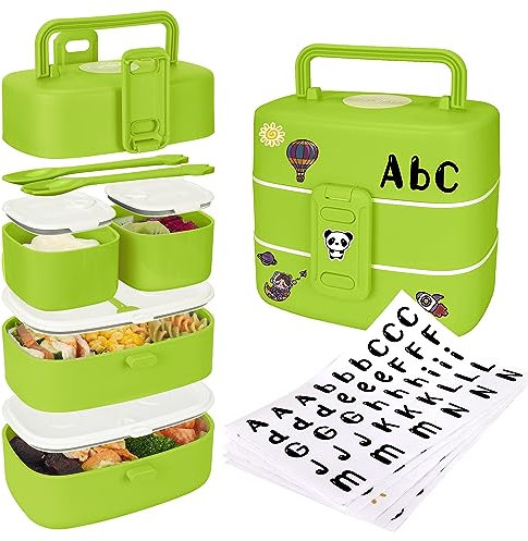 DOIOED Bento Lunchbox für Kinder/Kleinkinder, inklusive Namensaufkleber – auslaufsichere stapelbare Bento-Box mit 4 Fächern – Kinder/Erwachsene Lunchbehälter, langlebig, perfekte Größe für Mahlzeiten
