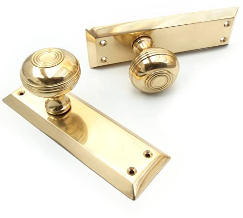 Jones & Grey Bellport New York Solid Brass Polished Round Knobs Mortice Door Handles on Backplate