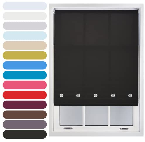 FURNISHED Daylight Roller Blind with Round Eyelets Trimmable, Black, 190W x 210L cm