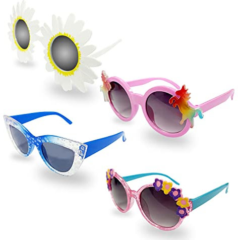 4 Stück Kinder-Sonnenbrille, Schneeflocke rund UV-Schutz Schatten Retro-Sonnenblume lustige Kinder-Sonnenbrille, Hawaii-Strand-Küsten-Urlaubsreise.