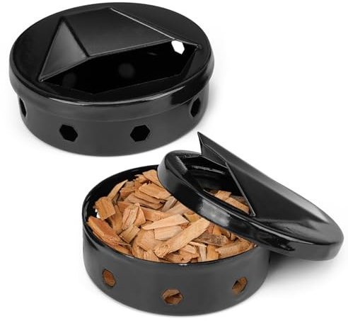 Onlyfire Räucherbox für Holzspäne, 2 Stück, BBQ Smokerbox mit Deckel für Holzkohle- & Propangasgrill, Schwarz