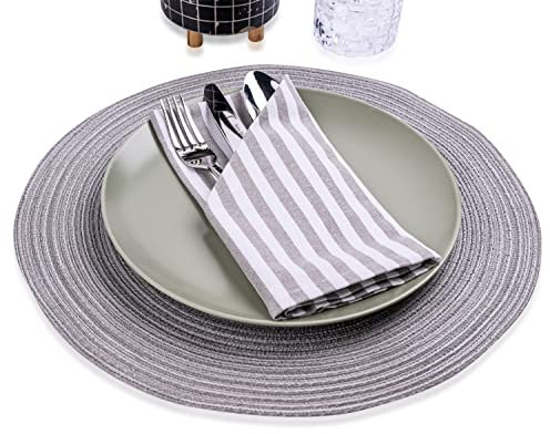 mon bijou® Stoffservietten 6er Set – Grau-Weiß Gestreift 45x45 cm – 100 % Baumwolle – Waschbare Stoff Servietten für Hochzeit, Ostern, Weihnachten, Taufe & Tischdeko – Landhausstil