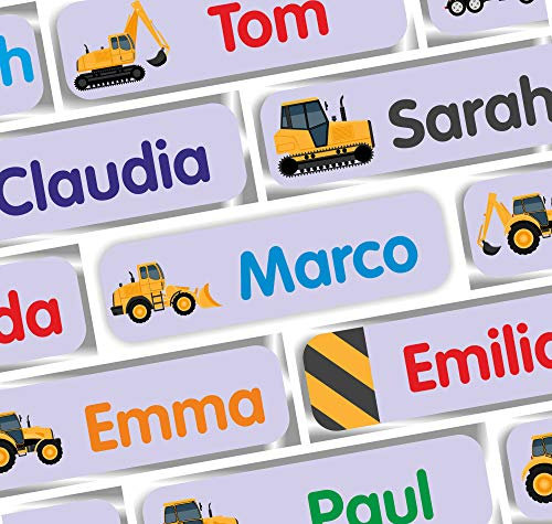 INDIGOS UG Namensetiketten Kinder für Kleidung - ab 35 Stück, 35x10mm - Baustelle - hellblau - Namensschilder Wäscheetiketten & feste Dinge, Namensaufkleber Kinder, ideal für Schule, Kindergarten