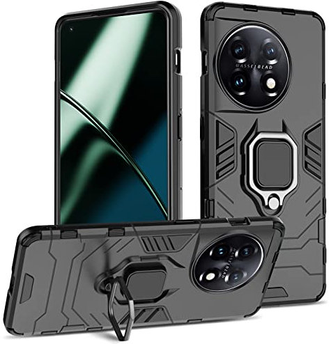 Btstring Coque pour Oneplus 11, Etui de Protection Antichoc de Qualité Militaire, Housse avec Anneau Support Métallique, Support de Voiture Magnétique Case, Noir