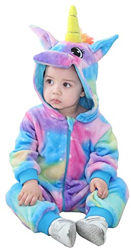 Doladola baby strampler mit kapuze flanell jumpsuit für jungen mädchen tier einhorn overall für kinder