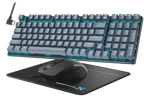 Clavier et Souris de Jeu mécanique, Clavier rétroéclairé à Del à 98 Touches avec Capuchon Flottant, Souris de Jeu Ergonomique RVB avec Tapis de Souris, Clavier Filaire Anti-fantôme Complet pour PC et
