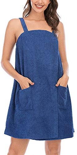 ttricche Peignoir de bain en tissu éponge pour femme, serviette de douche, paréo, robe de chambre à porter pour la plage, le spa, la salle de sport, bleu, L