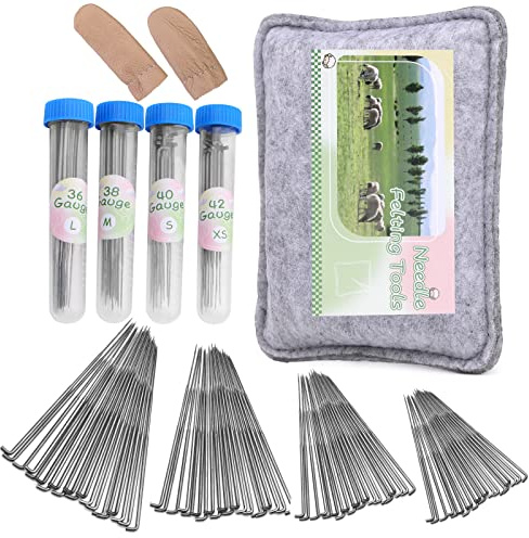 SUVSOON 82Pcs Needle Felting Kit, Needles Felting Tools with Felting Pad | 80Pcs Needle Felting Needles Fingercots, 4-Sizes Felting Needles and Thick Felt Pads Suitable for Various Felting Projects