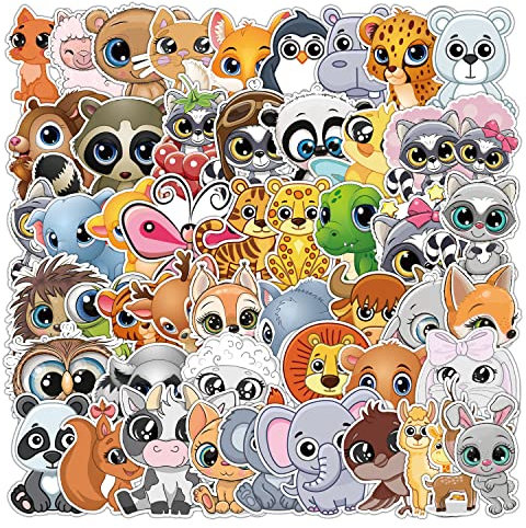 Großäugige Tiere Aufkleber für Laptop (50 PCS),Geschenk für Kinder Jugendliche Erwachsene Jungen,Animals Stickers Wasserdicht Vinyl Aufkleber für Scrapbook,Skateboard,Auto,Gepäck