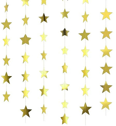 6 Glitzer-Girlanden-Set, Reflektierende Stern-Papiergirlande, Wimpelkette, Funkelnde Party-Dekoration Für Geburtstag, Hochzeit (Gold)