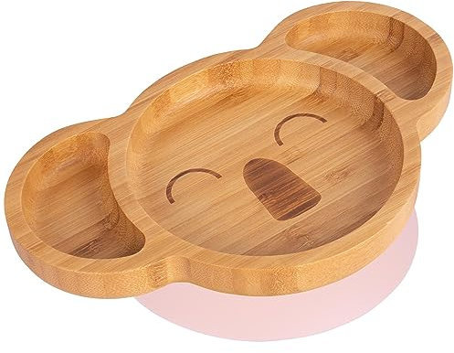 Tiny Dining Baby Plate with Suction Cup - Koala - Pastel Pink - Divided Non-Slip Bamboo Self-Feeding Weaning Plate for Babies, Toddlers, Children