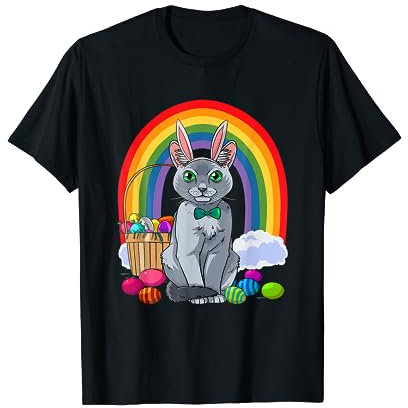 Russische blaue Katze Ostereier Hase T-Shirt
