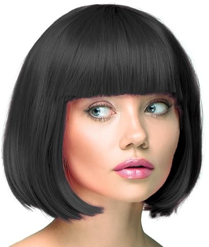 TrendandStylez Bob Perücke unisex, schwarz, Pagenkopf mit Pony, Damen und Herren Kunsthaar, Wig für Karneval, Fasching, Cosplay
