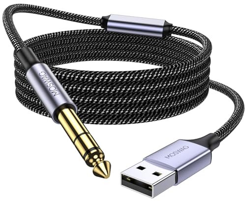 MOSWAG Guitar Line 2M, USB a 4/1 pulgadas Cable de audio, USB a 1/4 macho TRS Audio Cable estéreo para micrófono externo, guitarra, bajo, altavoces, etc