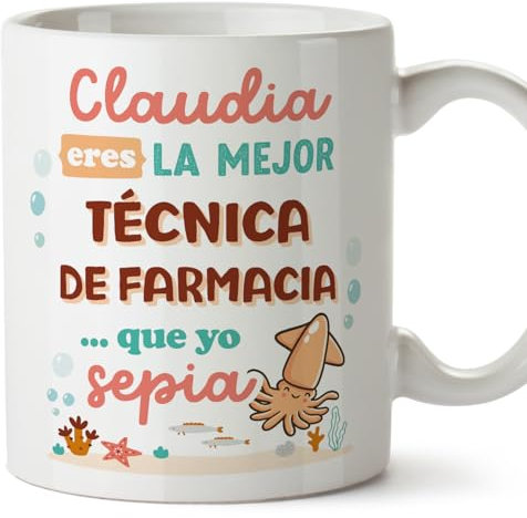 MUGFFINS Tazas Personalizadas para TÉCNICA DE FARMACIA mujer - En Español - Mejor que yo Sepia - 11 oz / 330 ml - Regalo Personalizable original y divertido