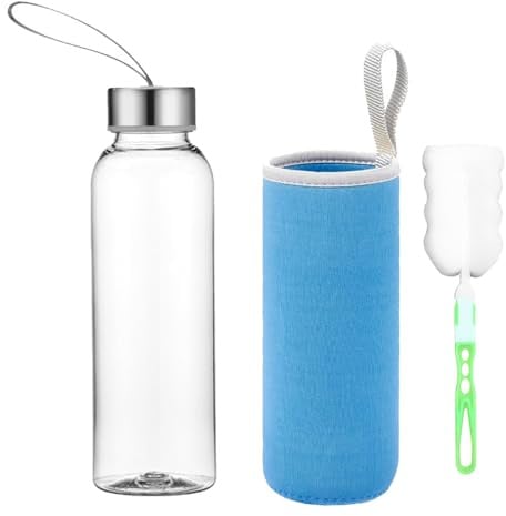Voarge Bouteille en verre sans bisphénol A de 550 ml - Gourde classique avec housse en nylon - Pour voiture, voyage, sport