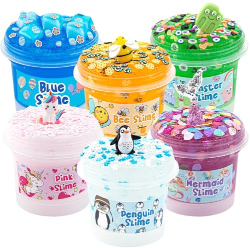 6 X 100 mL Animal Schleim Set, Clear Slime für Kinder, Jelly Cube Slime Kit, Schleim Sensor Spielzeug für Mädchen und Jungen im Alter von 8–12 Jahren, Geschenk zum Geburtstag, Ostern, Weihnachten