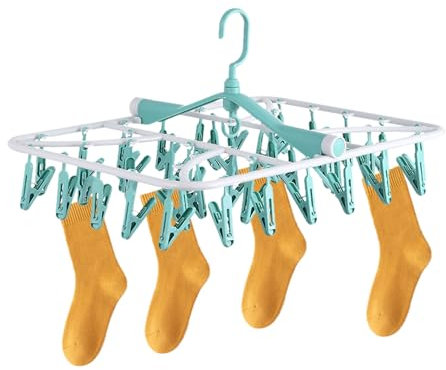 Fyfjur Rotation Sock Dryer with Pegs, Foldable Underwear Hanger, 40 Clips, Green