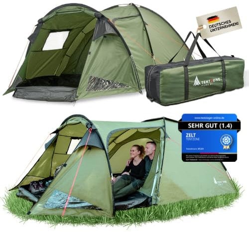 TENTZONE Dome 01, Wasserdicht 4000mm, 2-3 Personen Campingzelt, Vorraum mit abnehmbare Bodenplane, Belüftungsöffnungen, Grün