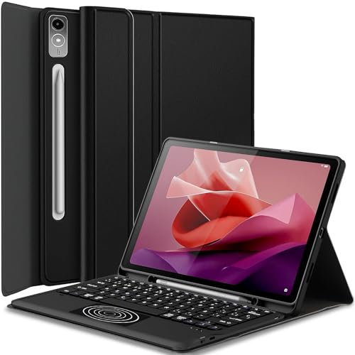 Wineecy Keyboard Case for Lenovo Tab P12 12.7 Inch TB370FU Tablet 2023, Smart Touchpad, Detachable Bluetooth Wireless Trackpad Keyboard & Slim PU Stand Cover with S Pen Holder (P12)