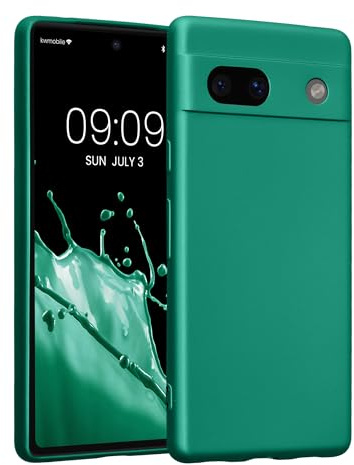 kwmobile Handyhülle für Google Pixel 7a Hülle - weiche Silikon Case metallisch schimmernd - Schutzhülle Cover - Metallic Dunkelgrün