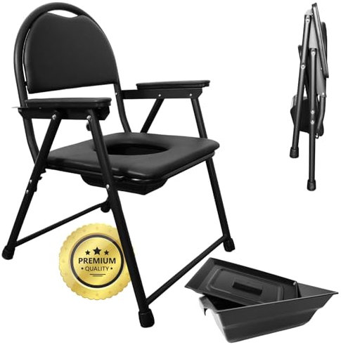 OrtoPrime Silla WC Personas Mayores Plegable - Silla Orinal Adulto - Silla WC PORTÁTIL para Personas Mayores Silla Inodoro Ancianos - Silla WC Personas Mayores con Inodoro - Silla Baño WC GERIÁTRICA.