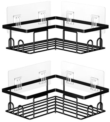 UUlioyer Duschablage Ohne Bohren Ecke, Wasserdichter und Rostfreier Duschregal, 2 Stück Badezimmer Regal Organizer, Shampoo Duschgel Halterung für Dusche (2 Stück Eckduschregal- Schwarz)