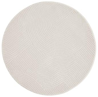 Taracarpet Kurzflor Boho Skandi Polyester Teppich in 3D Optik waschbar, pflegeleicht und robust ideal fürs Wohnzimmer, Schlafzimmer und Kinderzimmer auch als Badematte Creme Wellen 080 cm rund