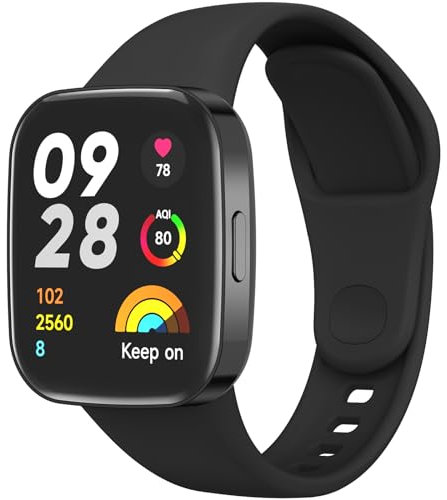 Amzpas Sport Bracelet Compatible avec Xiaomi Redmi Watch 3, Colorée Silicone Souple Bracelet pour Redmi Watch 3, Noir