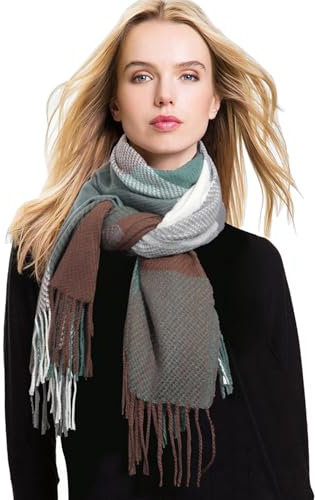WELROG Damen Winter Halstuch aus Kaschmirimitat - Karierter Schal für Herbst und Winter zum Warmhalten