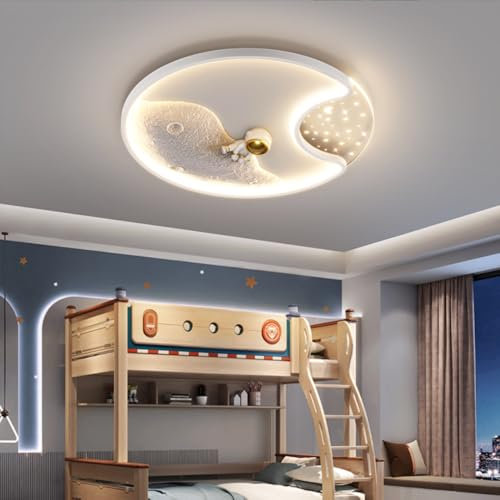 GUANSHAN Plafoniera 3D Astronauta Luna Plafoniera LED Lampadario Astronauta Lampada da soffitto Cartoon Luna Apparecchio di illuminazione per camera da letto, cameretta dei bambini