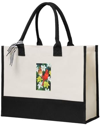 ESASAM Einkaufstasche aus Segeltuch mit Vögeln und Blumen, stilvolle und vielseitige Tragetasche für jeden Anlass, Einkaufstasche, Strandtasche, Markttasche, Tragetasche, Geschenktasche,